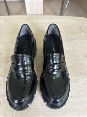 Sincerly Jules Black Patent Lug Sole Penny Loafers